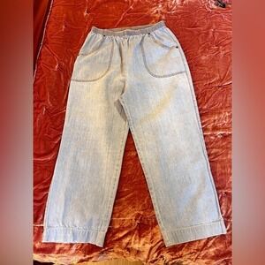 LARGE Vintage Light Wash Denim Cropped Ankle Pants Wide Leg‎ Stretchy